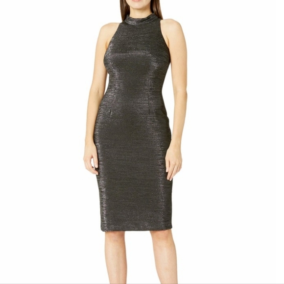 NWT ADRIANNA PAPELL | Metallic Midi Cocktail Dress - Picture 4 of 11